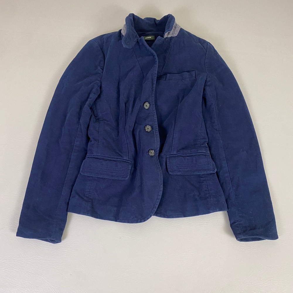 J. Crew Jacket Women's‎ Size 2 Navy Blue Blazer Button Front Herringbone Collar